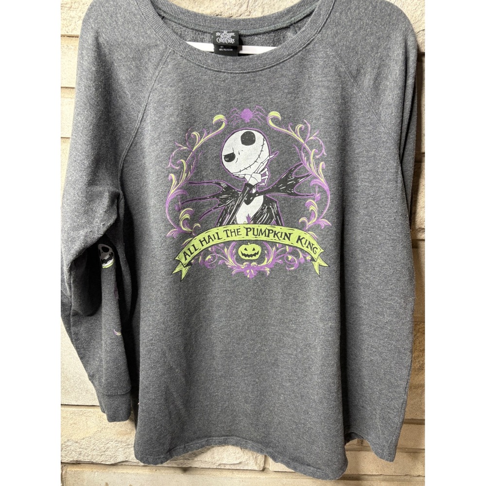 Nightmare Before Christmas Jack Skellington Gray Sweatshirt Pumpkin King Size 2